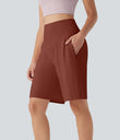 SoftlyZero™ Airy High Waisted Pockets Cool Touch Yoga Bermuda Shorts - Brandy Brown