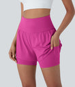 SoftlyZero™ Airy Super High Waisted 2-in-1 Cool Touch Yoga Shorts 5'' with Pockets - Fuchsia Fedora