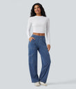 Halara Flex™ Mid Rise Pockets Straight Leg Casual Cargo Jeans - Light Floral Blue Denim