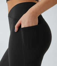 Patitoff™ 2.0 Pet Hair Resistant High Waisted Crossover Side Pocket Yoga Leggings - Black