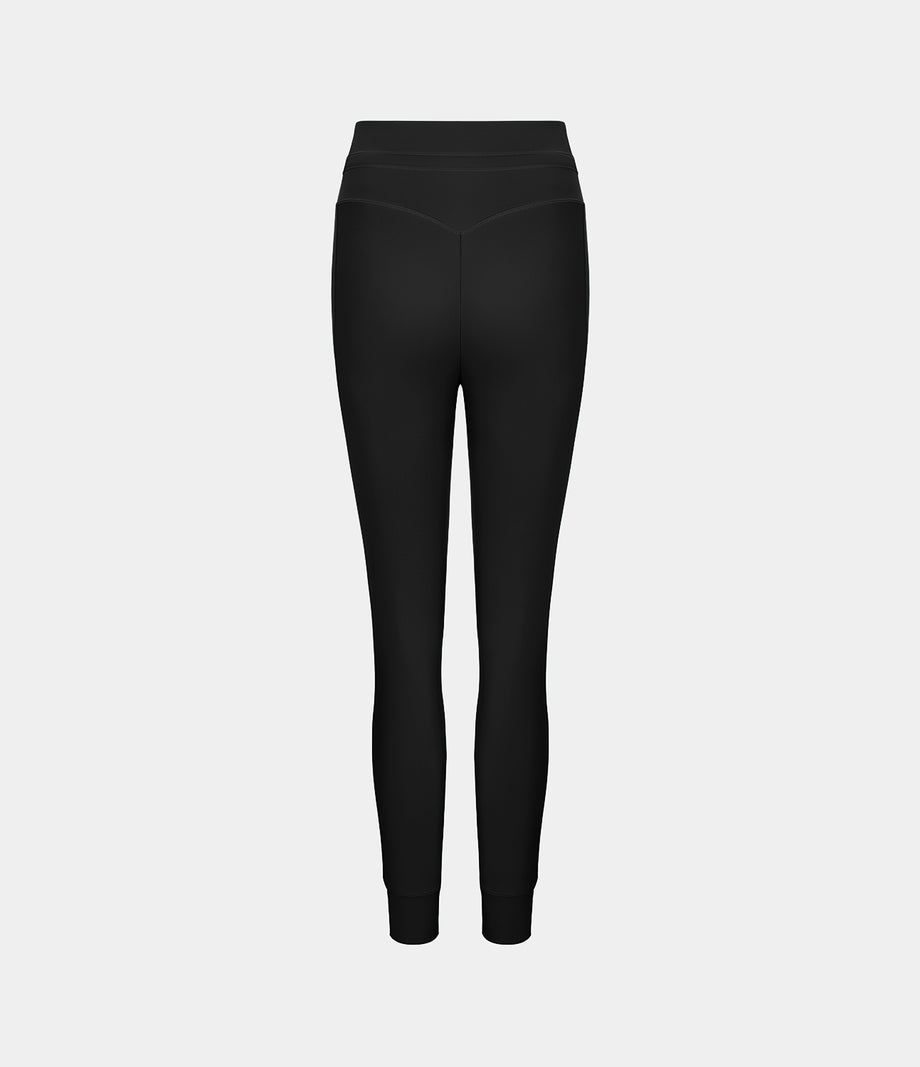 SoftlyZero™ Plush High Waisted Drawstring Pocket Plain Full Length Joggers - Black