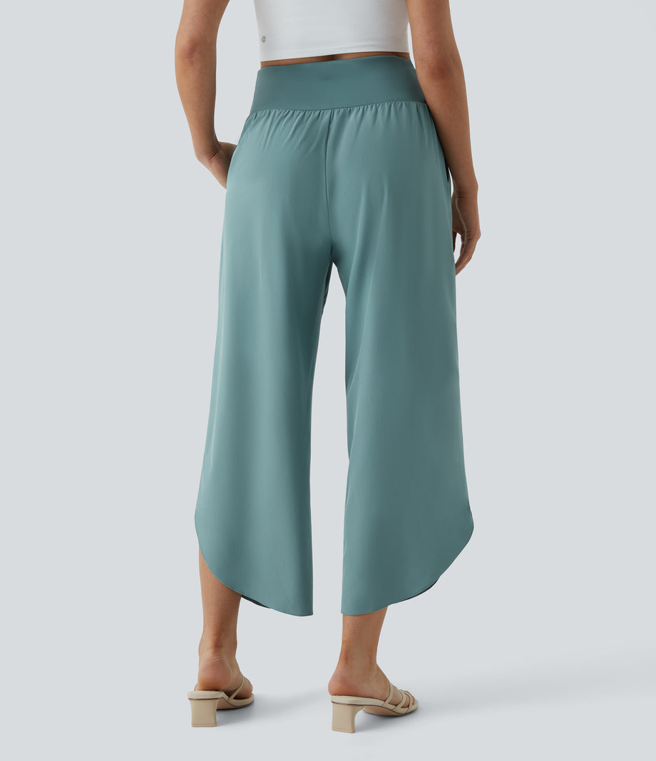 Breezeful™ High Waisted Crossover Quick Dry Resort Pants with Pockets - Stone Blue
