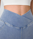 Halara Flex™ High Waisted Crossover Pocket Cool Touch Washed Casual Jeans - Tile Blue Denim