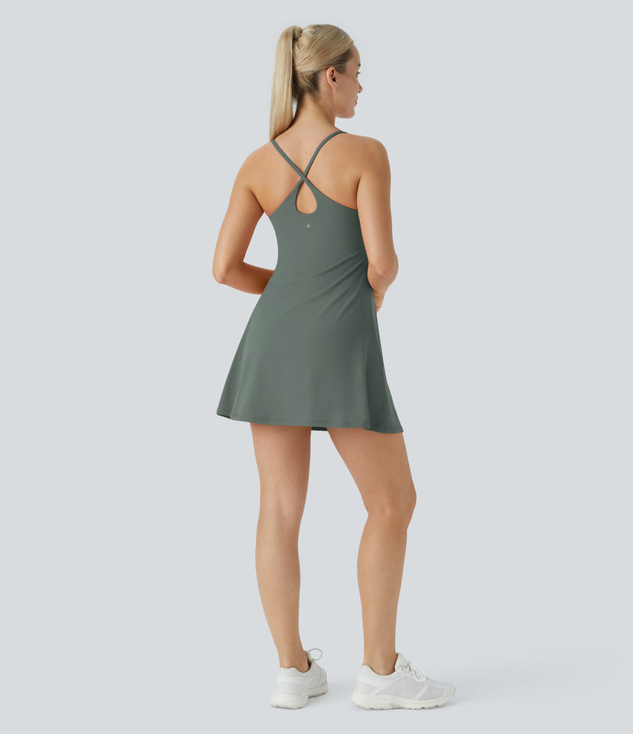 SoftlyZero™ Plush Backless Active Dress - Smoke Grey Green