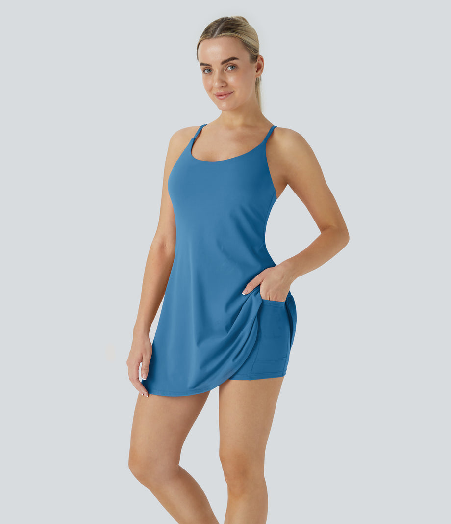 SoftlyZero™ Plush Backless Active Dress - Gloomy Blue