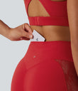Halara UltraSculpt™ High Waisted Tummy Control Contrast Lace Yoga Flare Leggings with Pocket - Aura Orange