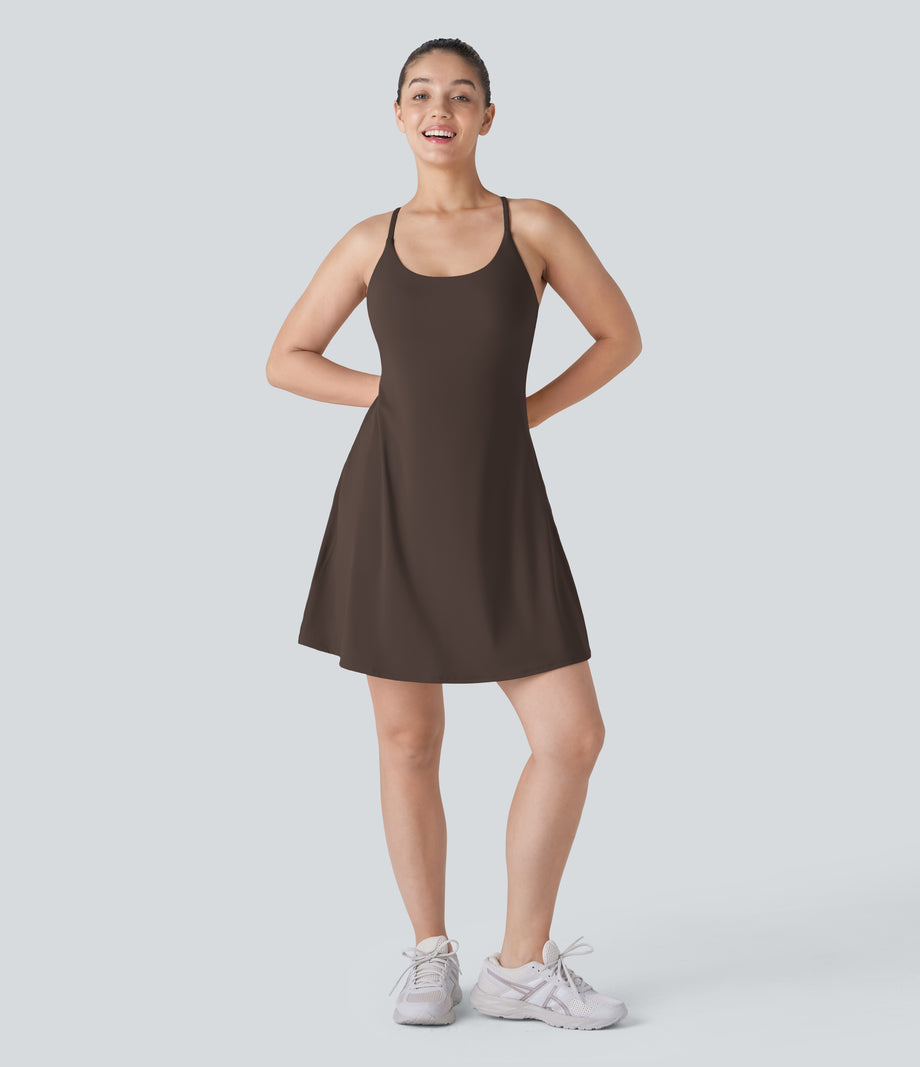 SoftlyZero™ Plush Backless Active Dress-Longer Length-Easy Peezy Edition - Chocolate Martini