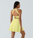 SoftlyZero™ Airy Backless Twisted Flare Low Support Dance Active Dress-Longer Length-Easy Peezy Edition A-D Cups - Yellow Pear
