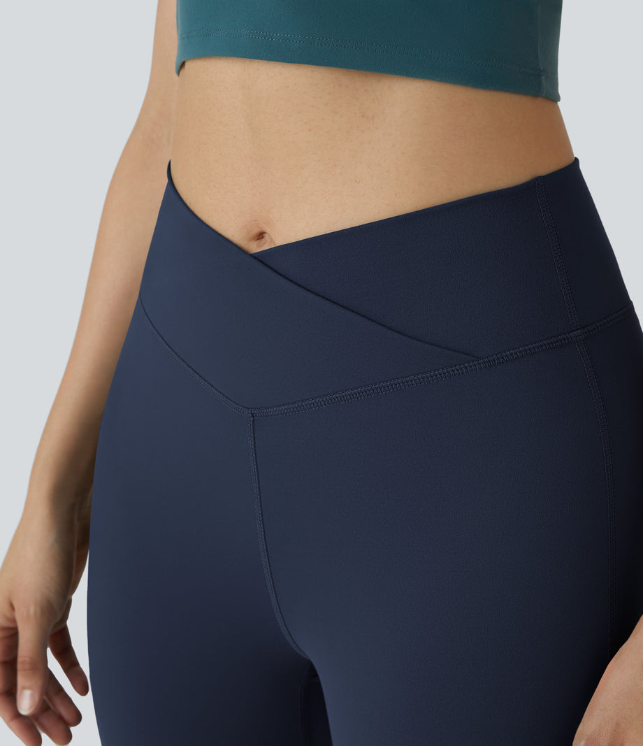 DayStretch High Waisted Crossover Flare Yoga Leggings - Midnight Blue