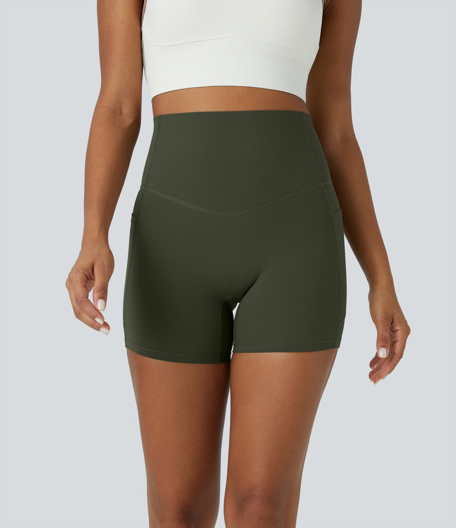 Halara UltraSculpt™ High Waisted Tummy Control Side Pocket Shaping Training Biker Shorts 5'' - Deep Woodland Green