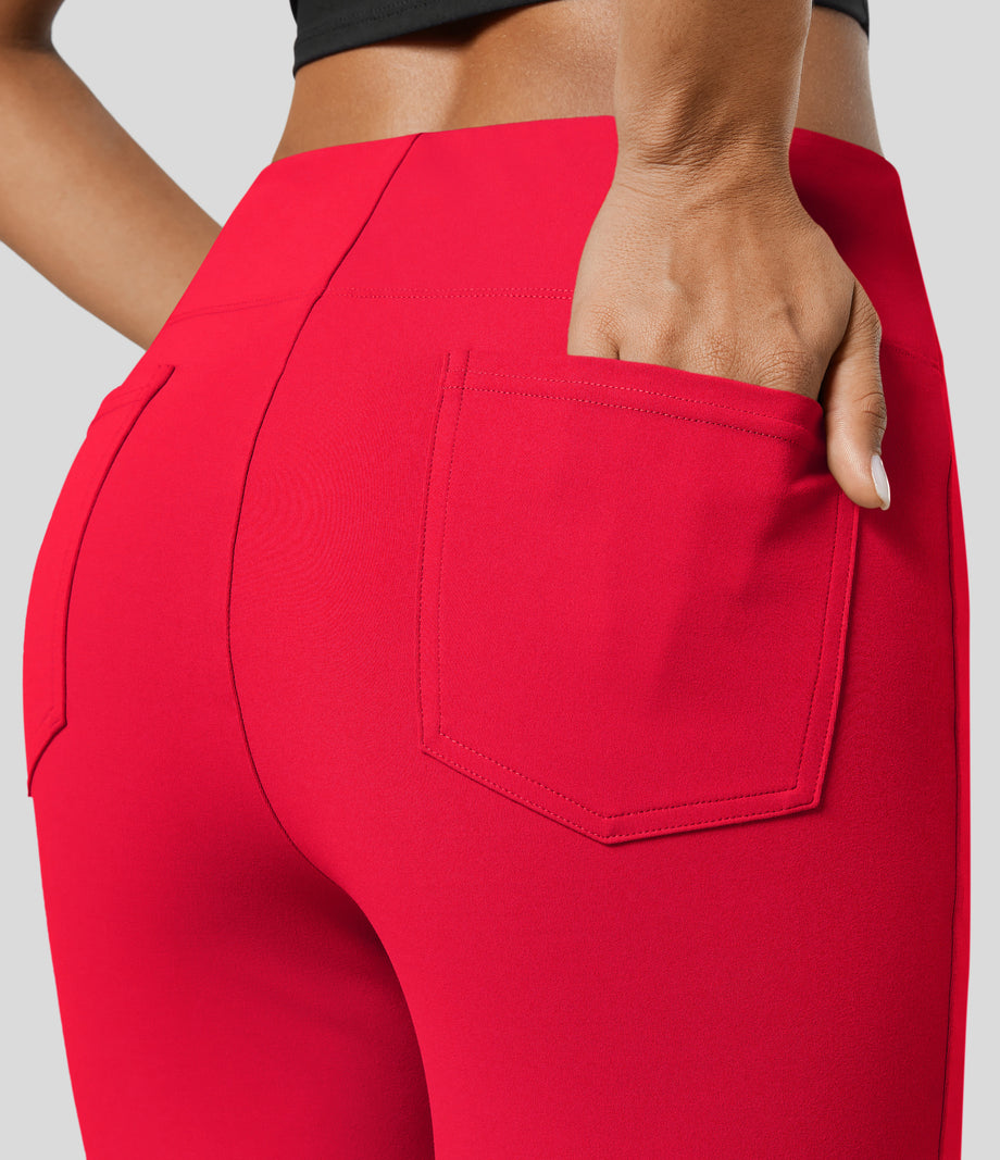 Halara Flex™ High Waisted Back Side Pocket Slight Flare Work Pants - Aurora Red