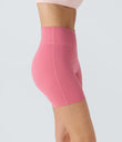 SoftlyZero™ Plush High Waisted Crossover Ruched Yoga Shorts 5'' - Begonia Rouge