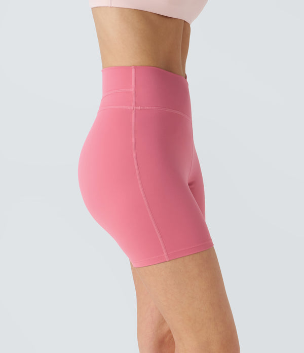 SoftlyZero™ Plush High Waisted Crossover Ruched Yoga Shorts 5'' - Begonia Rouge