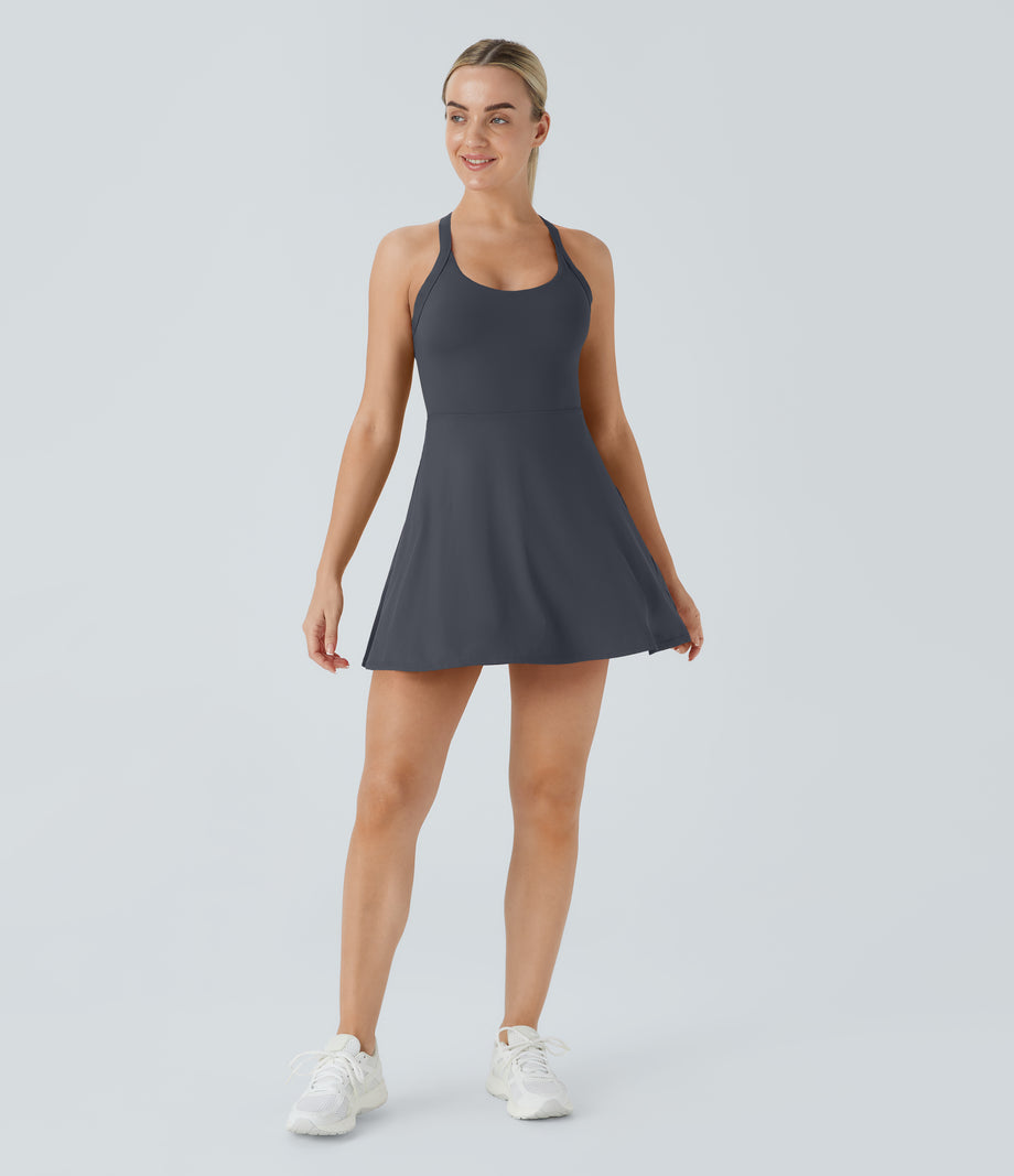 Backless Twisted Active Dress - Fog Grey Blue