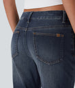 Halara Flex™ Low Rise Zipper Pockets Washed Casual Bootcut Jeans - Forest Blue Denim