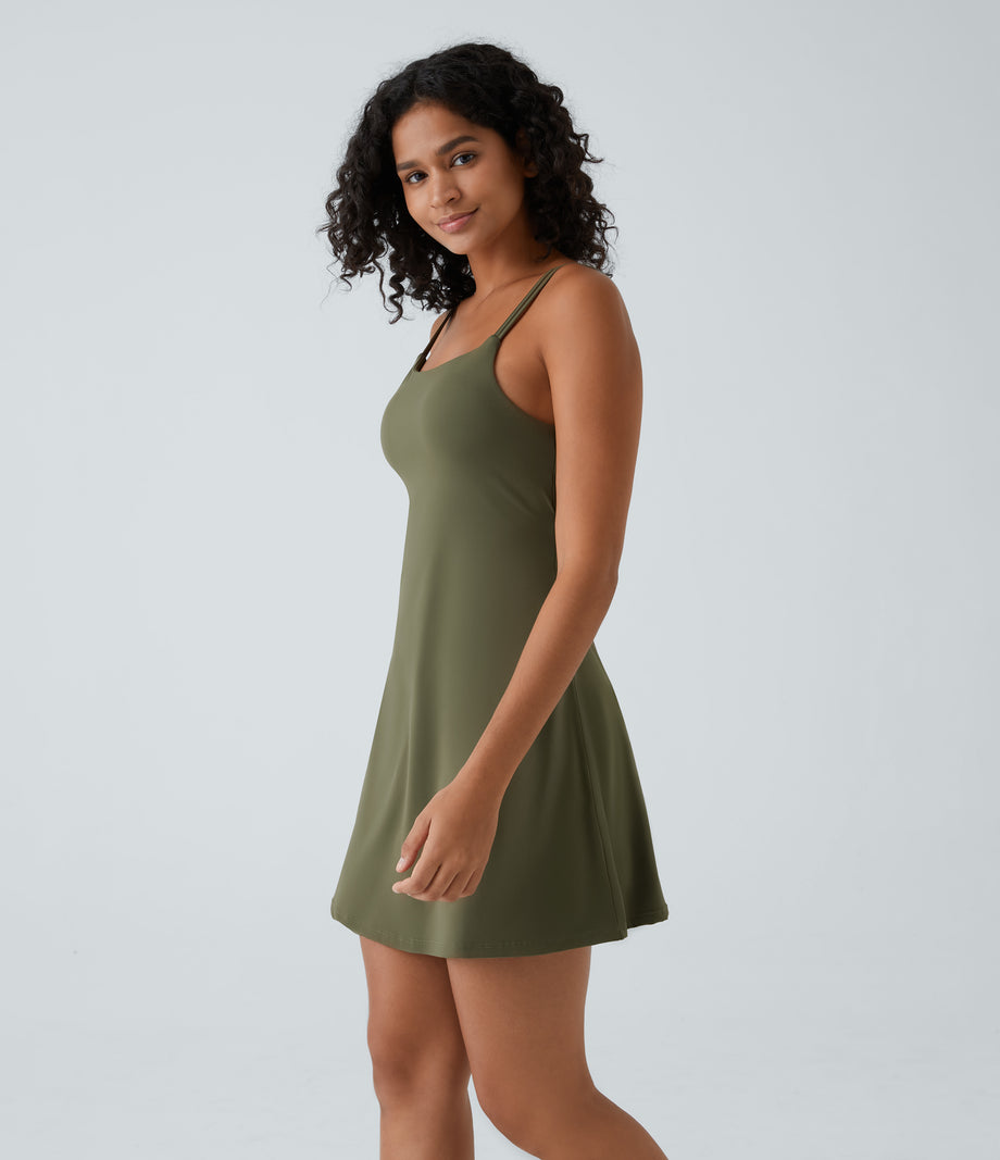 SoftlyZero™ Plush Double Straps 2-Piece Pocket Slip Dance Active Dress A-D Cups - Grass Grey Green