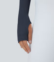Ribbed Halter Strap Thumb Hole Cropped Yoga Sports Top - Navy Blazer