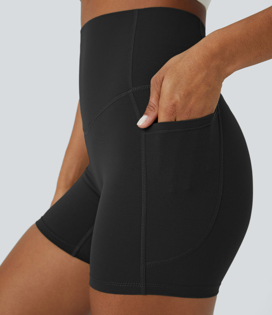 Halara UltraSculpt™ High Waisted Tummy Control Side Pocket Shaping Training Biker Shorts 5'' - Black