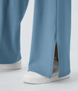 DayStretch Crossover Pocket Hem Wide Leg Yoga Pants-Smile - Light Azure