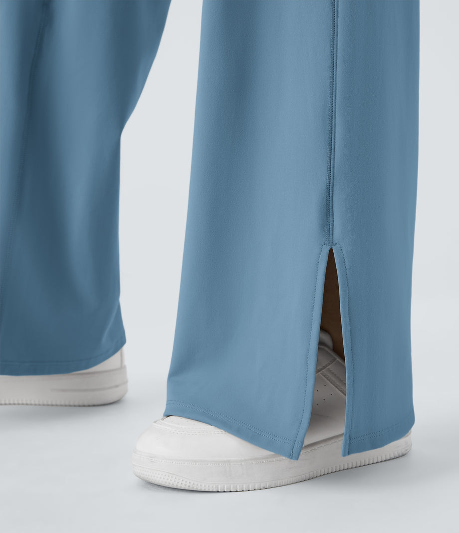DayStretch Crossover Pocket Hem Wide Leg Yoga Pants-Smile - Light Azure
