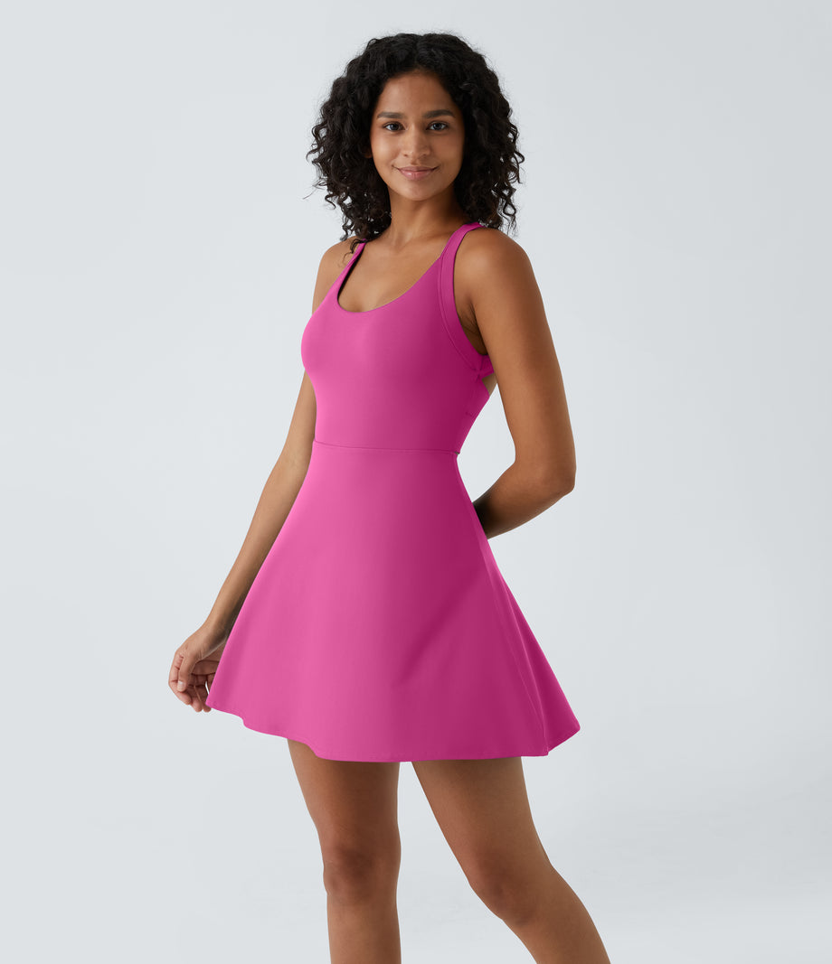 Flare Mini Dance Active Dress-Longer Length - Fuchsia Fedora