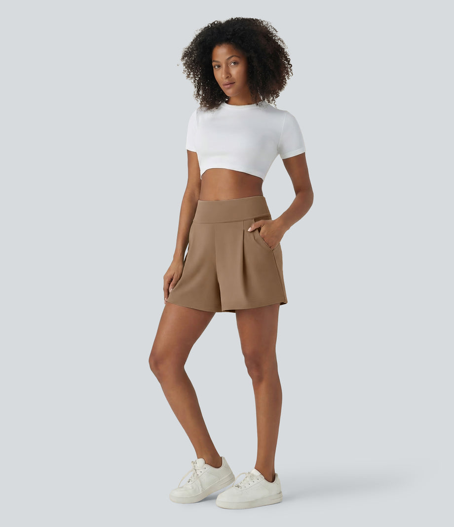 DayStretch High Waisted Work Baggy Shorts 4'' with Pockets - Burro