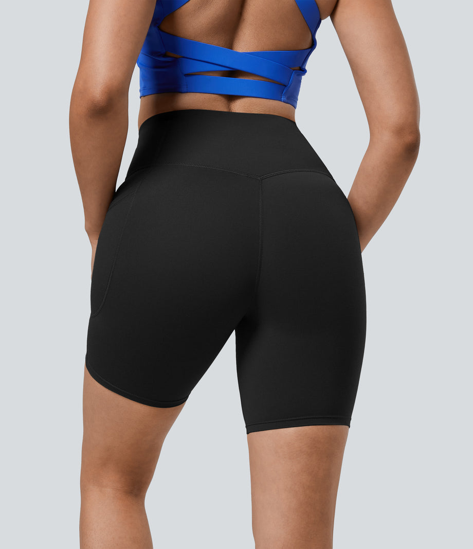 Halara UltraSculpt™ High Waisted Tummy Control Pocket Shaping Training Biker Shorts 7'' - Black