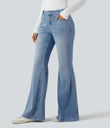 Halara Flex™ Low Rise Flare Washed Casual Jeans with Pockets - Powder Blue Denim