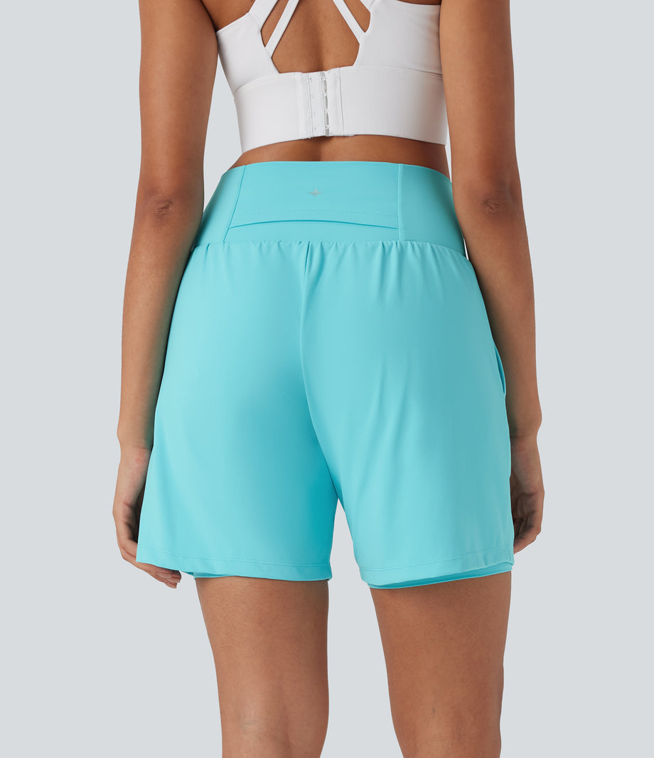 SoftlyZero™ Airy Super High Waisted 2-in-1 Cool Touch Yoga Shorts 7" with Pockets - Loka Blue