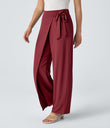 Halara Flex™ High Waisted Tie Side Wide Leg Work Pants - Plum Bossom Red