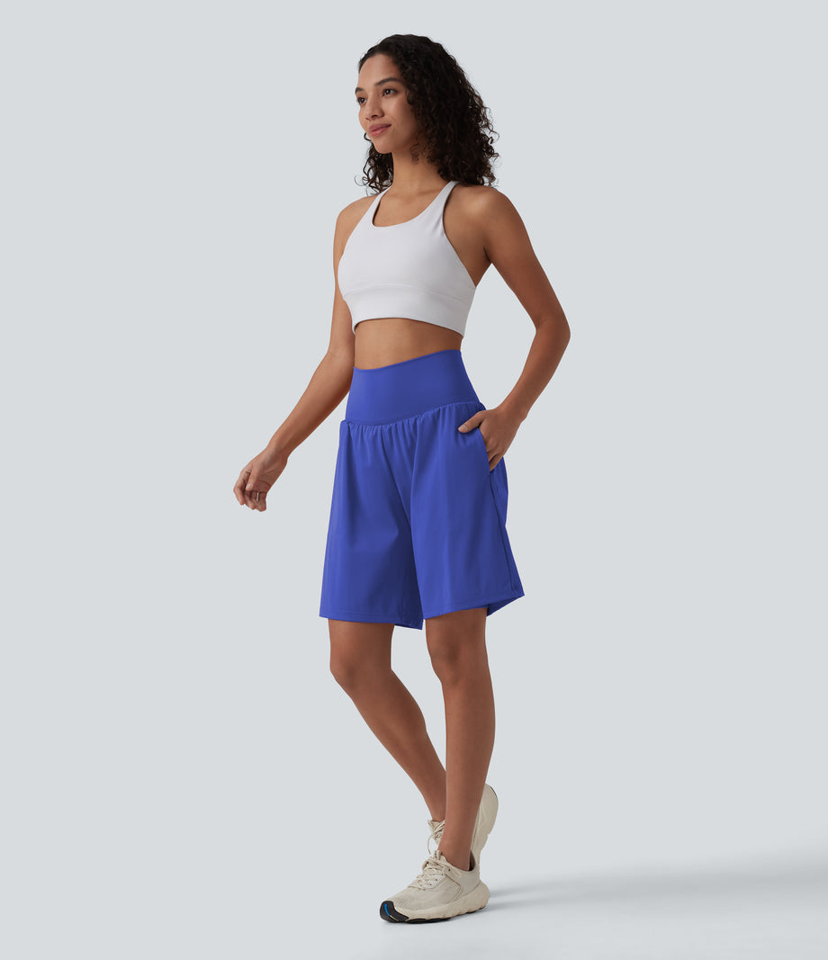 SoftlyZero™ Airy Super High Waisted 2-in-1 Cool Touch Yoga Shorts 9" with Pockets - Aster Blue