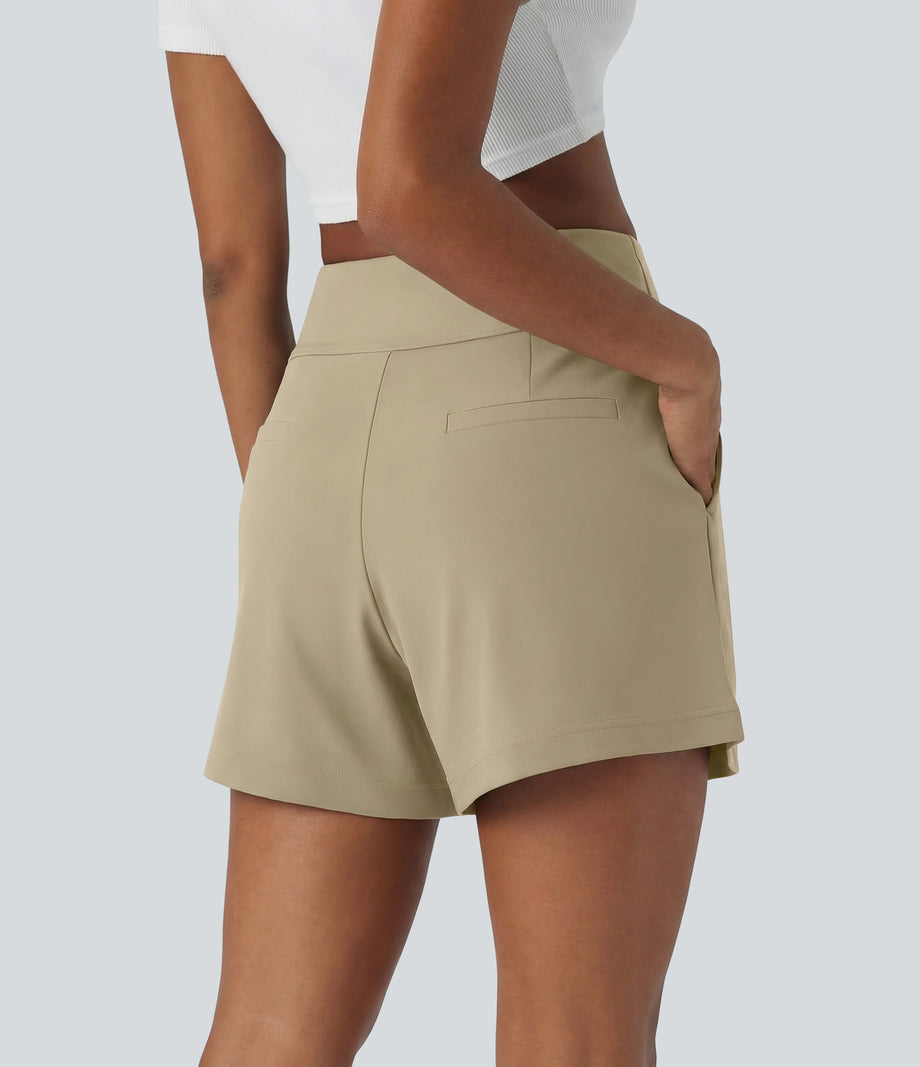 DayStretch High Waisted Work Baggy Shorts 4'' with Pockets - Fields of Rye