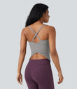 Scoop Neck Crisscross Back Crossover Hem Yoga Cami Top - Ghost Gray