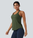 Halara UltraSculpt™ Round Neck Crisscross Back Running Tank Tops DD-F Cups - Deep Woodland Green