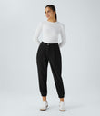 Mid Rise Zipper Pockets Corduroy Casual Joggers - Black