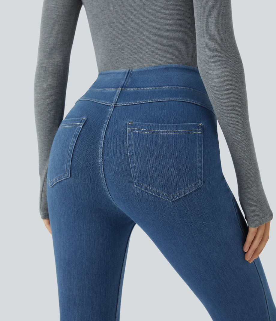 Halara Flex™ High Waisted Pocket Denim Casual Leggings - Denim Dark Blue