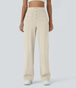 DayStretch High Waisted Pockets Straight Leg Casual Pants - Oat Milk