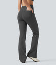 High Waisted Drawstring Stripe Flare Yoga Pants with Pockets - Iron Gray