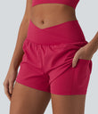 SoftlyZero™ Airy Crossover High Waisted 2-in-1 Cool Touch Yoga Shorts 3'' with Pockets - Winterberry