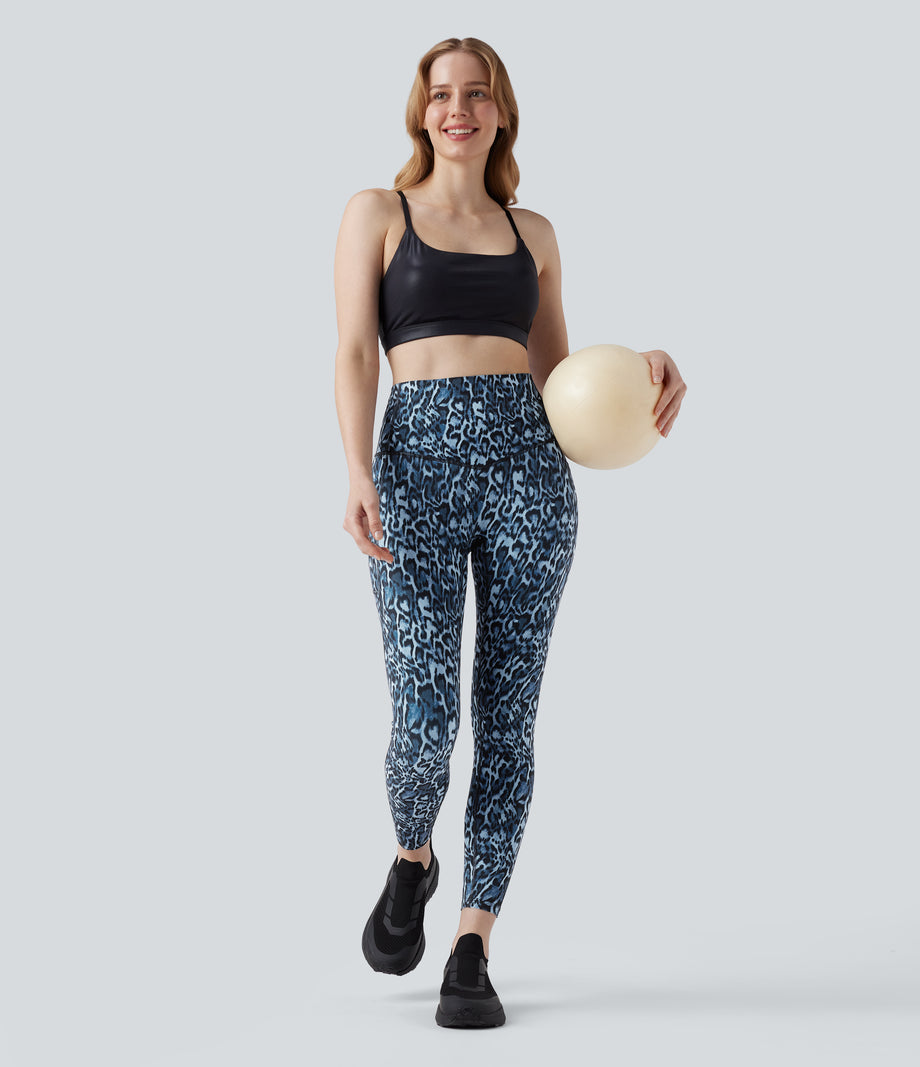 Halara UltraSculpt™ Leopard Print High Waisted Tummy Control Yoga Leggings with Pockets - Black and Blue Leopard