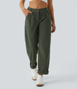 Mid Rise Zipper Pocket Corduroy Casual Pants - Rifle Green