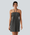 Halter Tie Back Mini Resort Dress with Pockets - Darl Gray Floral Yarn