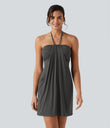Halter Tie Back Mini Resort Dress with Pockets - Darl Gray Floral Yarn