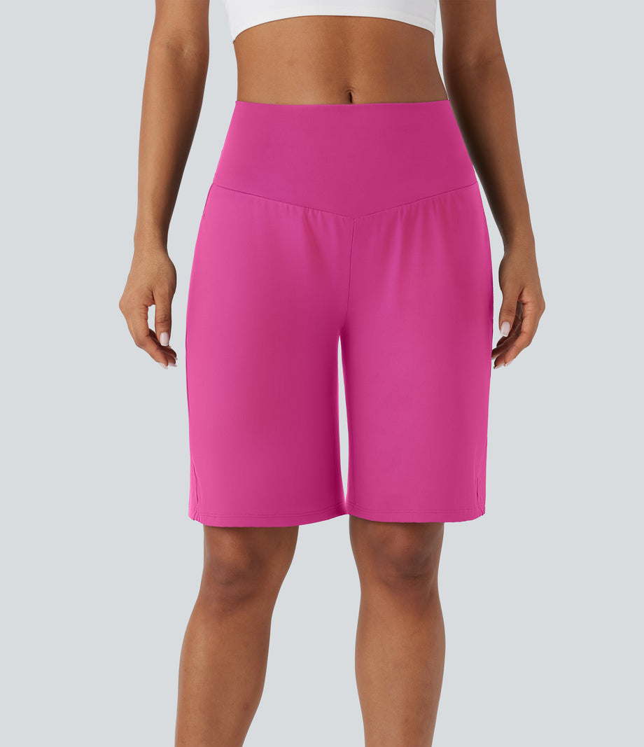 SoftlyZero™ Airy High Waisted Pockets Cool Touch Yoga Bermuda Shorts - Fuchsia Fedora