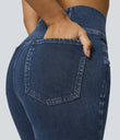 Halara Flex™ High Waisted Crossover Pocket Washed Casual Jeans - Washed Denim Navy Blue