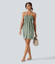 Halter Tie Back Mini Resort Dress with Pockets - Pale Aqua