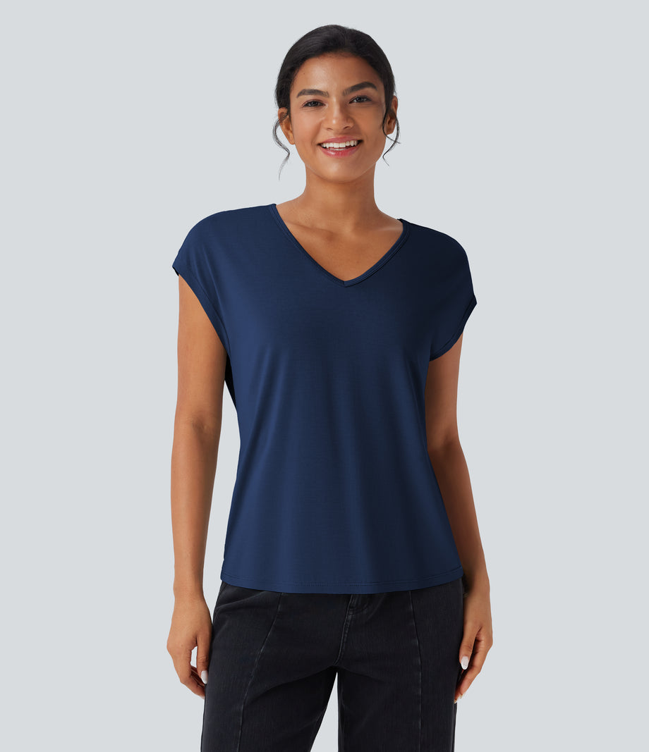 V Neck Short Sleeve Casual T-Shirt - Sodalite Blue