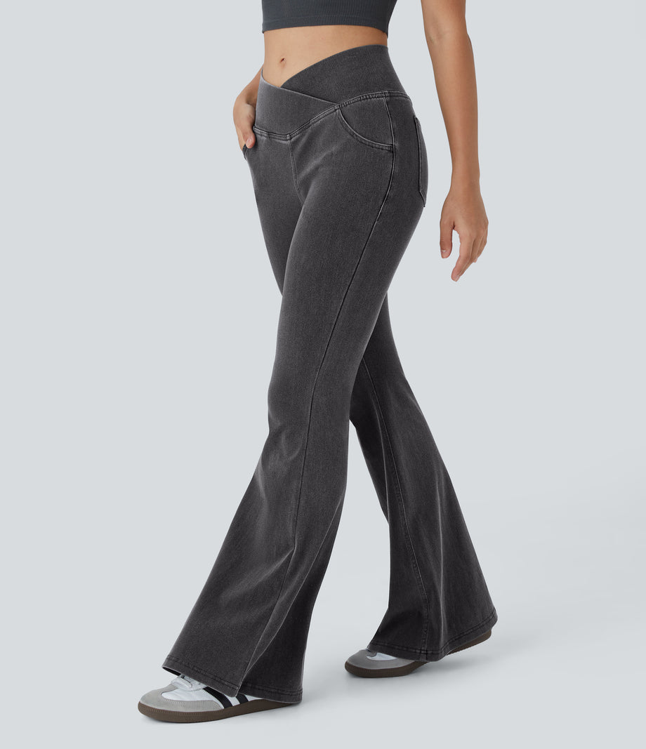 Halara Flex™ High Waisted Crossover Pocket Cool Touch Washed Casual Jeans - Coal Black Denim