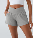 Breezeful™ High Waisted Crossover Pocket 2-in-1 Quick Dry Yoga Shorts 4" - Dust Gray