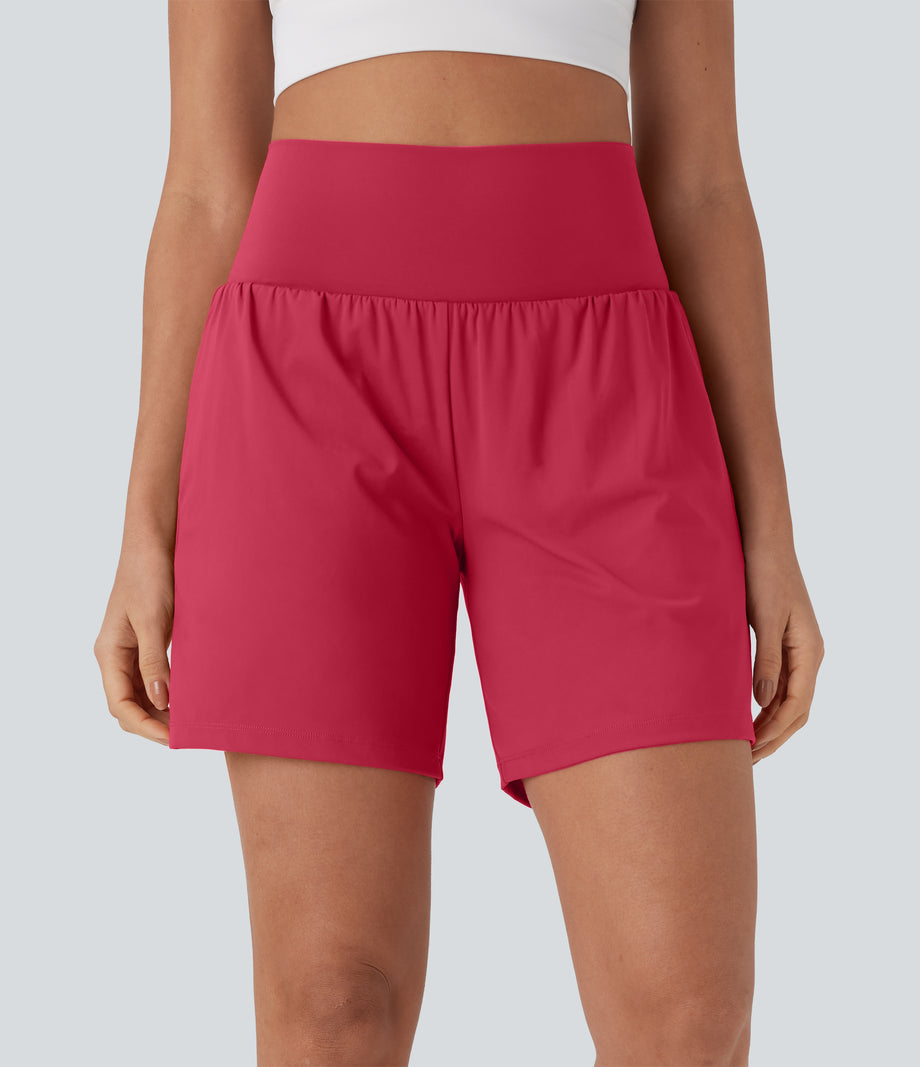SoftlyZero™ Airy Super High Waisted 2-in-1 Cool Touch Yoga Shorts 7" with Pockets - Winterberry